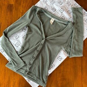 Free People Soft Knit Button Up V-Neck Sweater Size S